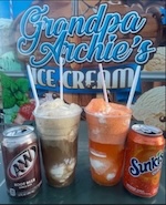 nothing better on a hot summer day than our signiture Root beer float with A&W Root beer sunkist or any of your favorite soft drinks